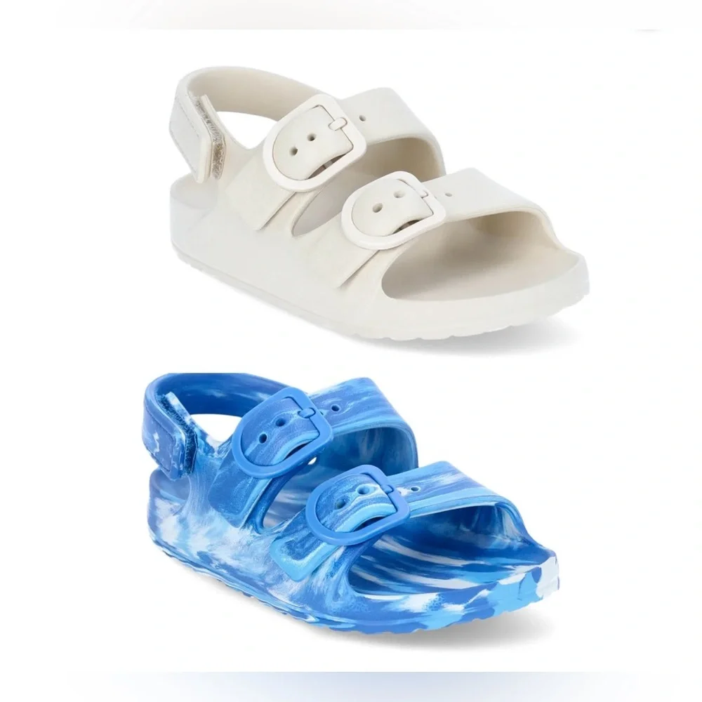 Wonder Nation Toddler Kids EVA Two Buckle 2- Pack Tan/Blue Swirl Sandals - 9/10T - Picture 4 of 13
